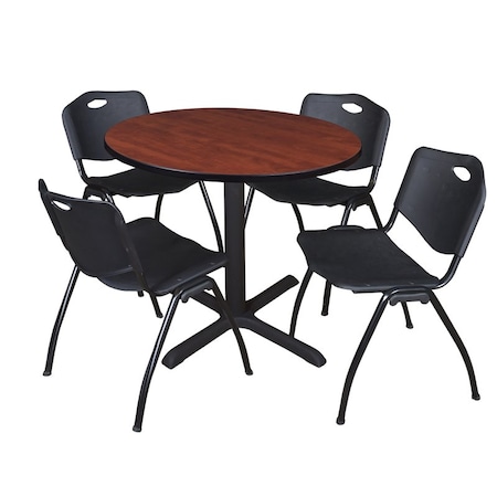 Cain Round Table & Chair Set, Wood, Metal, Plastic Top, Cherry