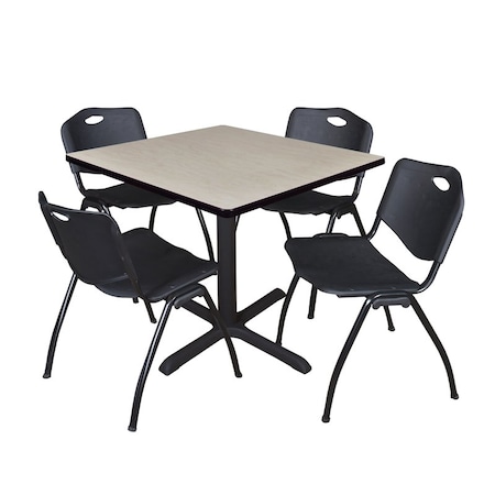 Cain Square Table & Chair Set, Wood, Metal, Plastic Top, Maple