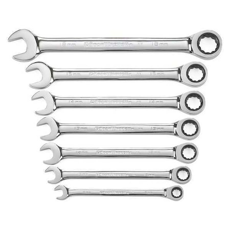 7 Piece 72-Tooth 12 Point Ratcheting Combination Metric Wrench Set