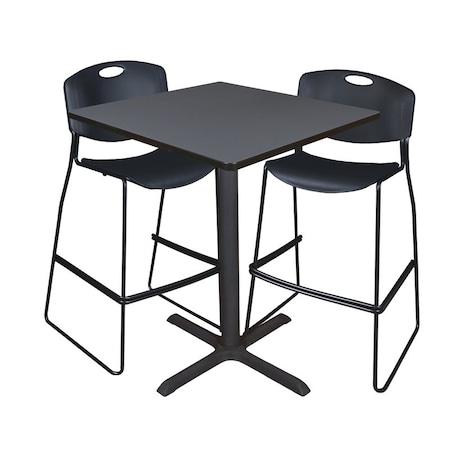 Cain Cafe Table & Chair Set, 36 W, 36 L, 42 H, Grey