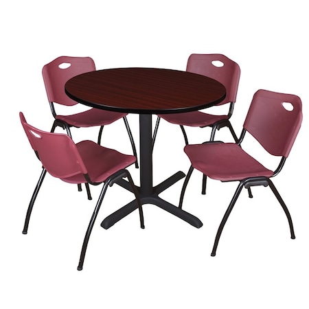 Cain Round Table & Chair Set, Wood, Metal, Plastic Top, Mahogany