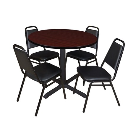 Cain Round Table & Chair Set, Wood, Metal, Vinyl Top, Mahogany