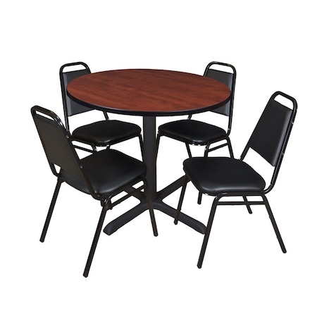 Cain Round Table & Chair Set, Wood, Metal, Vinyl Top, Cherry
