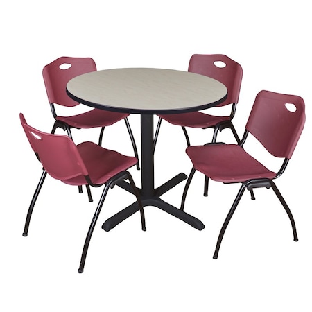 Cain Round Table & Chair Set, Wood, Metal, Plastic Top, Maple