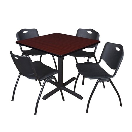 Cain Square Table & Chair Set, Wood, Metal, Plastic Top, Mahogany