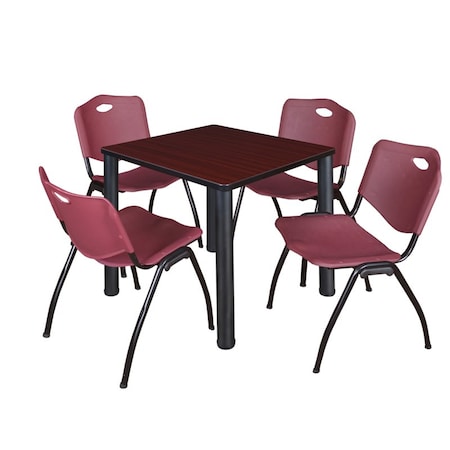 Kee Square Table & Chair Set, Wood, Metal, Plastic Top, Mahogany