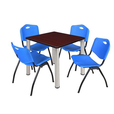 Kee Square Table & Chair Set, Wood, Metal, Plastic Top, Mahogany
