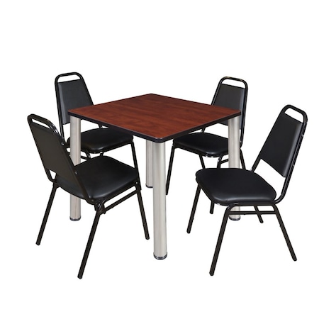 Kee Square Table & Chair Set, Wood, Metal, Vinyl Top, Cherry