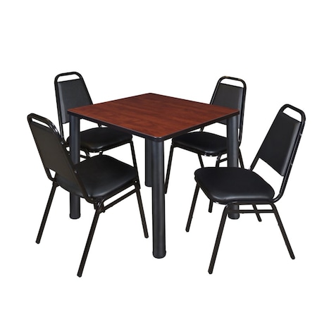 Kee Square Table & Chair Set, Wood, Metal, Vinyl Top, Cherry