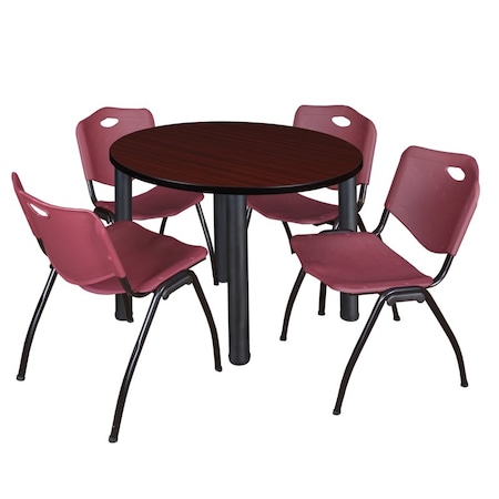 Kee Round Table & Chair Set, Wood, Metal, Plastic Top, Mahogany
