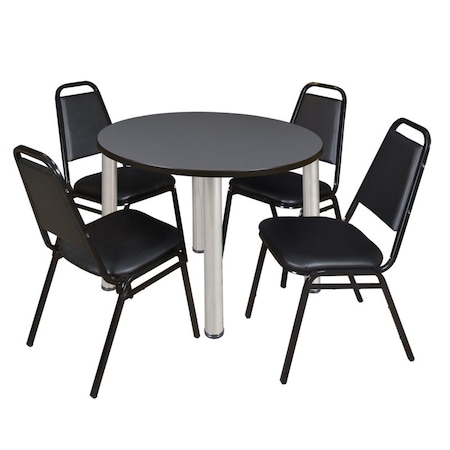 Kee Round Table & Chair Set, Wood, Metal, Vinyl Top, Grey