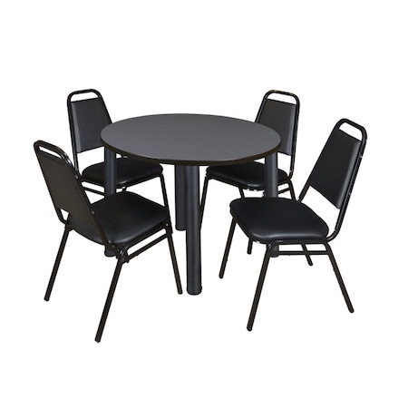 Kee Round Table & Chair Set, Wood, Metal, Vinyl Top, Grey
