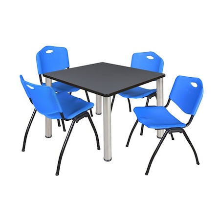 Kee Square Table & Chair Set, Wood, Metal, Plastic Top, Grey
