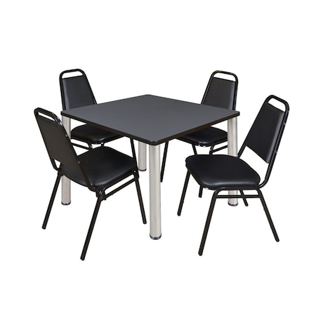 Kee Square Table & Chair Set, Wood, Metal, Vinyl Top, Grey