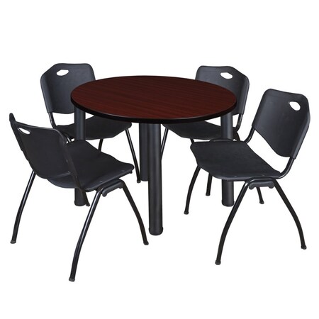 Kee Round Table & Chair Set, Wood, Metal, Plastic Top, Mahogany