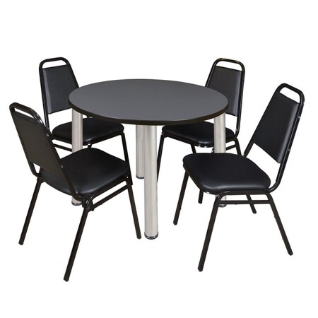 Kee Round Table & Chair Set, Wood, Metal, Vinyl Top, Grey