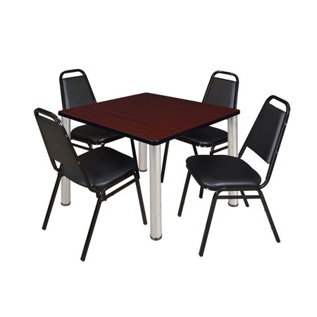 Kee Square Table & Chair Set, Wood, Metal, Vinyl Top, Mahogany