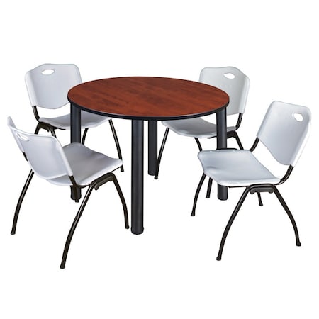 Kee Round Table & Chair Set, Wood, Metal, Plastic Top, Cherry