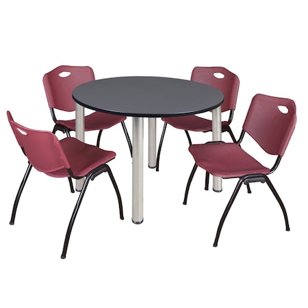 Kee Round Table & Chair Set, Wood, Metal, Plastic Top, Grey