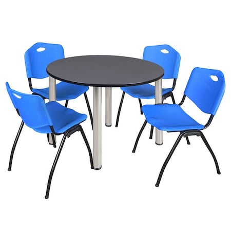 Kee Round Table & Chair Set, Wood, Metal, Plastic Top, Grey