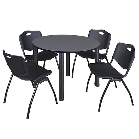 Kee Round Table & Chair Set, Wood, Metal, Plastic Top, Grey