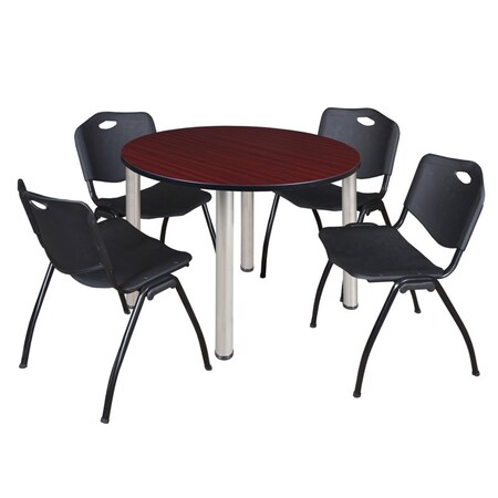 Kee Round Table & Chair Set, Wood, Metal, Plastic Top, Mahogany