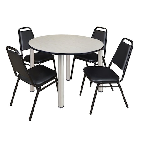 Kee Round Table & Chair Set, Wood, Metal, Vinyl Top, Maple