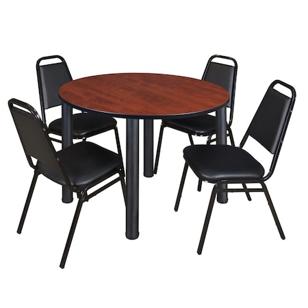 Kee Round Table & Chair Set, Wood, Metal, Vinyl Top, Cherry