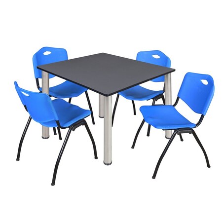 Kee Square Table & Chair Set, Wood, Metal, Plastic Top, Grey