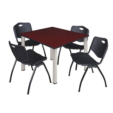 Kee Square Table & Chair Set, Wood, Metal, Plastic Top, Mahogany