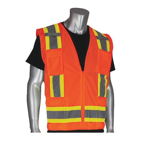 Hi-Visibility Vest,8 Pockets,Org,3XL