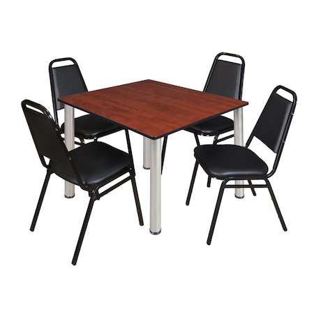 Kee Square Table & Chair Set, Wood, Metal, Vinyl Top, Cherry