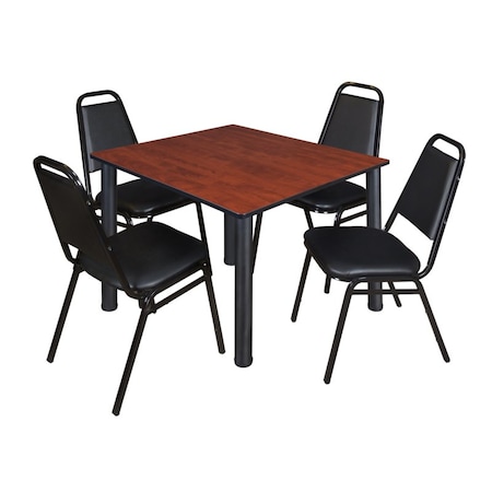 Kee Square Table & Chair Set, Wood, Metal, Vinyl Top, Cherry