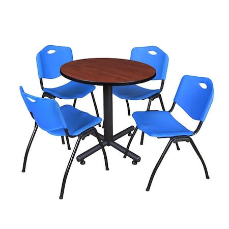 Kobe Round Table & Chair Set, Wood, Metal, Plastic Top, Cherry