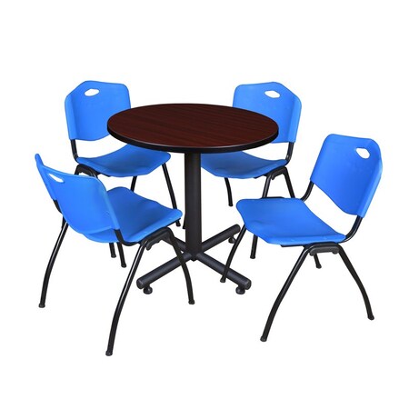 Kobe Round Table & Chair Set, Wood, Metal, Plastic Top, Mahogany