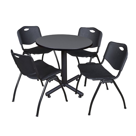 Kobe Round Table & Chair Set, Wood, Metal, Plastic Top, Grey