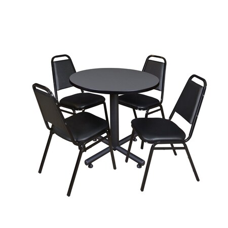 Kobe Round Table & Chair Set, Wood, Metal, Vinyl Top, Grey