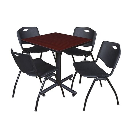 Kobe Square Table & Chair Set, Wood, Metal, Plastic Top, Mahogany