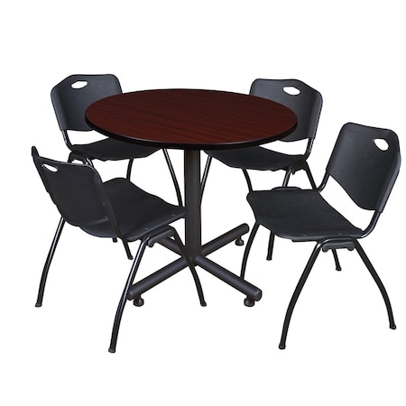 Kobe Round Table & Chair Set, Wood, Metal, Plastic Top, Mahogany
