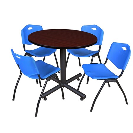 Kobe Round Table & Chair Set, Wood, Metal, Plastic Top, Mahogany