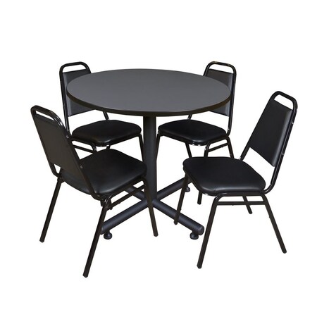 Kobe Round Table & Chair Set, Wood, Metal, Vinyl Top, Grey