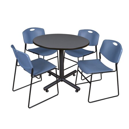 Kobe Round Table & Chair Set, Wood, Metal, Polypropylene Top, Grey