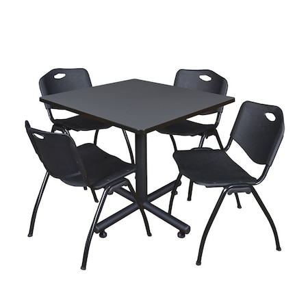 Kobe Square Table & Chair Set, Wood, Metal, Plastic Top, Grey