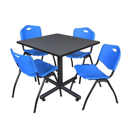 Kobe Square Table & Chair Set, Wood, Metal, Plastic Top, Grey