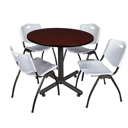 Kobe Round Table & Chair Set, Wood, Metal, Plastic Top, Mahogany