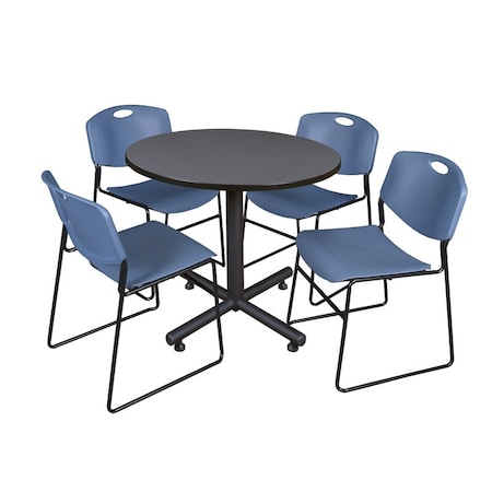 Kobe Round Table & Chair Set, Wood, Metal, Polypropylene Top, Grey