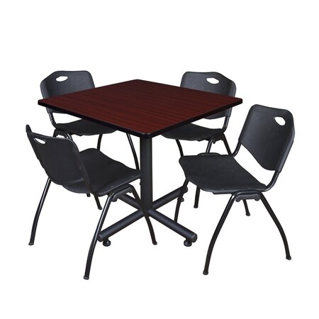 Kobe Square Table & Chair Set, Wood, Metal, Plastic Top, Mahogany