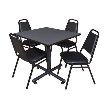 Kobe Square Table & Chair Set, Wood, Metal, Vinyl Top, Grey