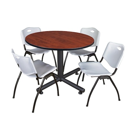 Kobe Round Table & Chair Set, Wood, Metal, Plastic Top, Cherry