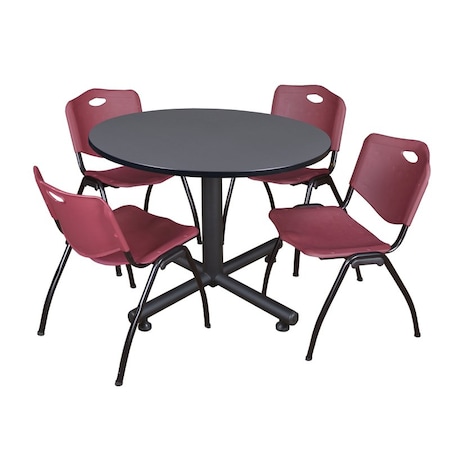 Kobe Round Table & Chair Set, Wood, Metal, Plastic Top, Grey